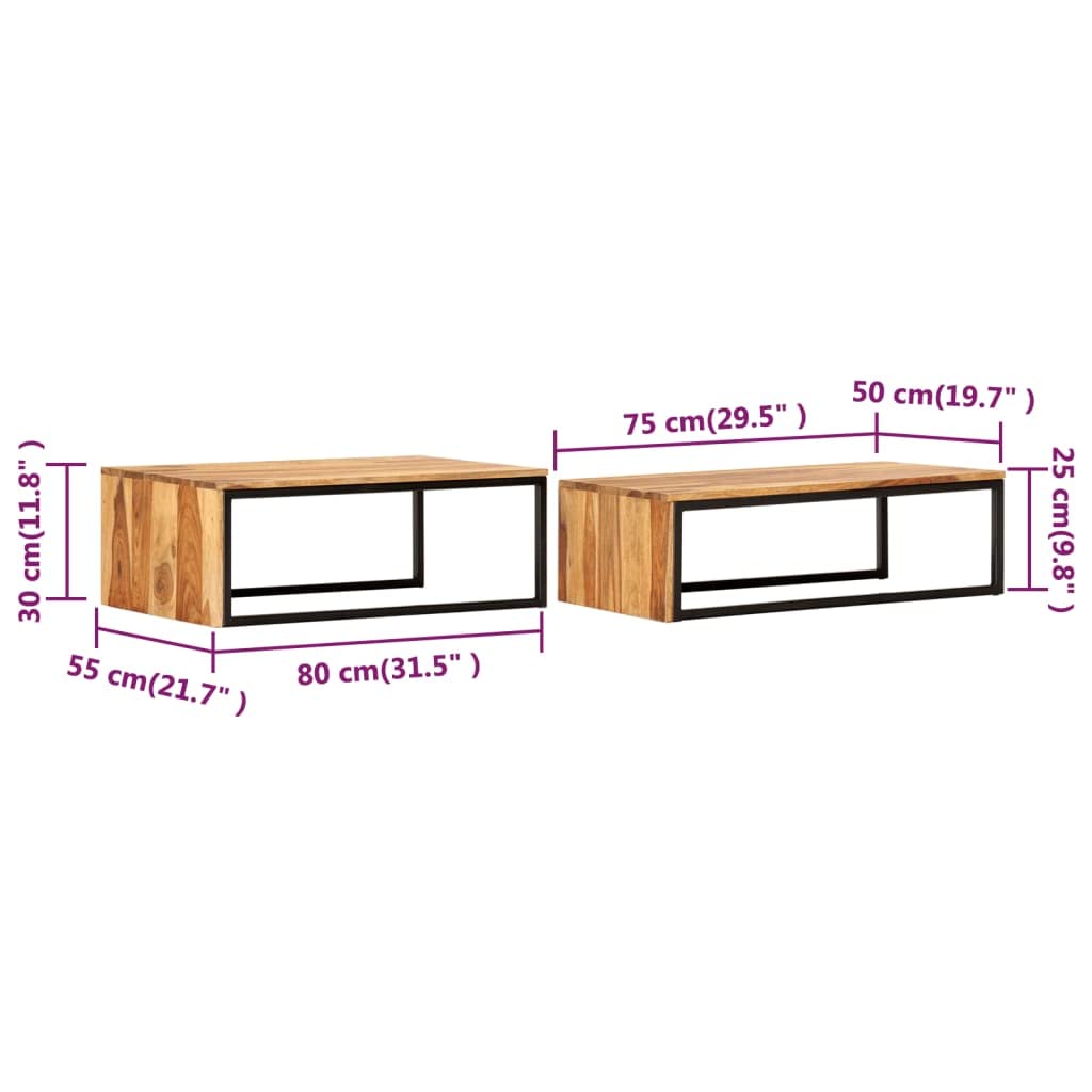 2 pcs Solid Sheesham Wood Nesting Tables Z900635