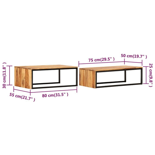 2 pcs Solid Sheesham Wood Nesting Tables Z900635