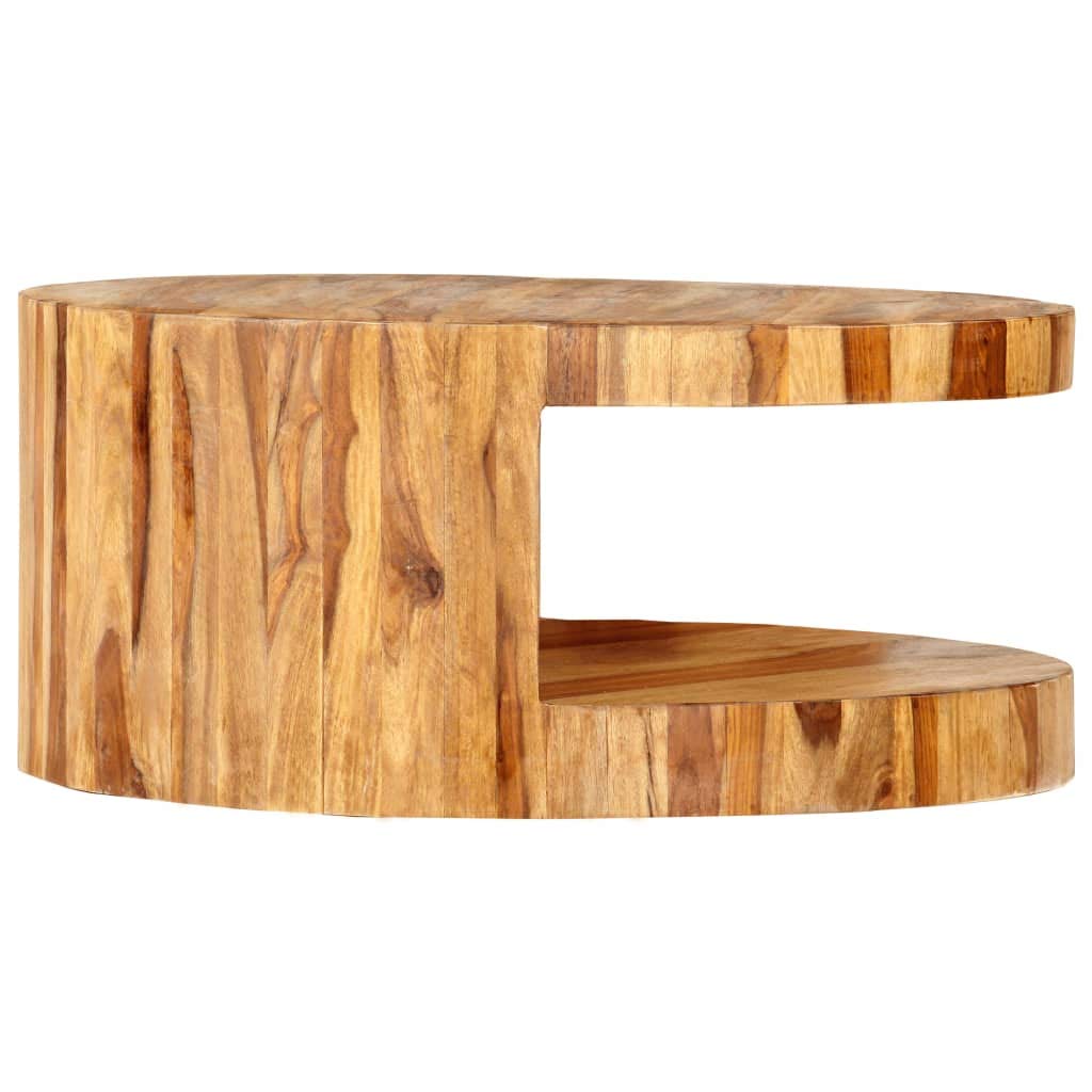 25.6" Solid Sheesham Wood Round Coffee Table with Storage Shelf A95516