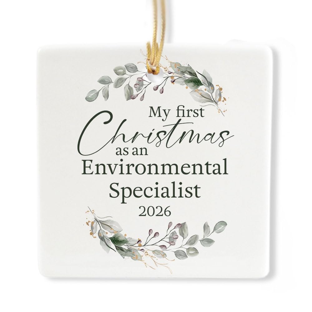 Ceramic 3-inch Square-Shaped Botanical Wreath Ornament A93088