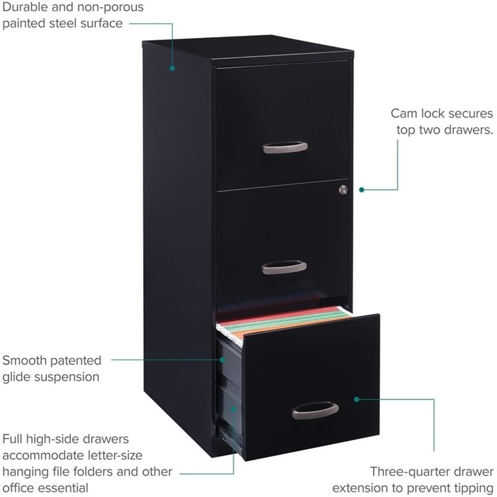 3 Drawer Black Metal Filing Cabinet A7185