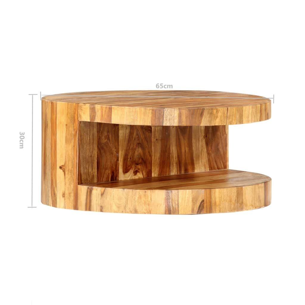 25.6" Solid Sheesham Wood Round Coffee Table with Storage Shelf A95516