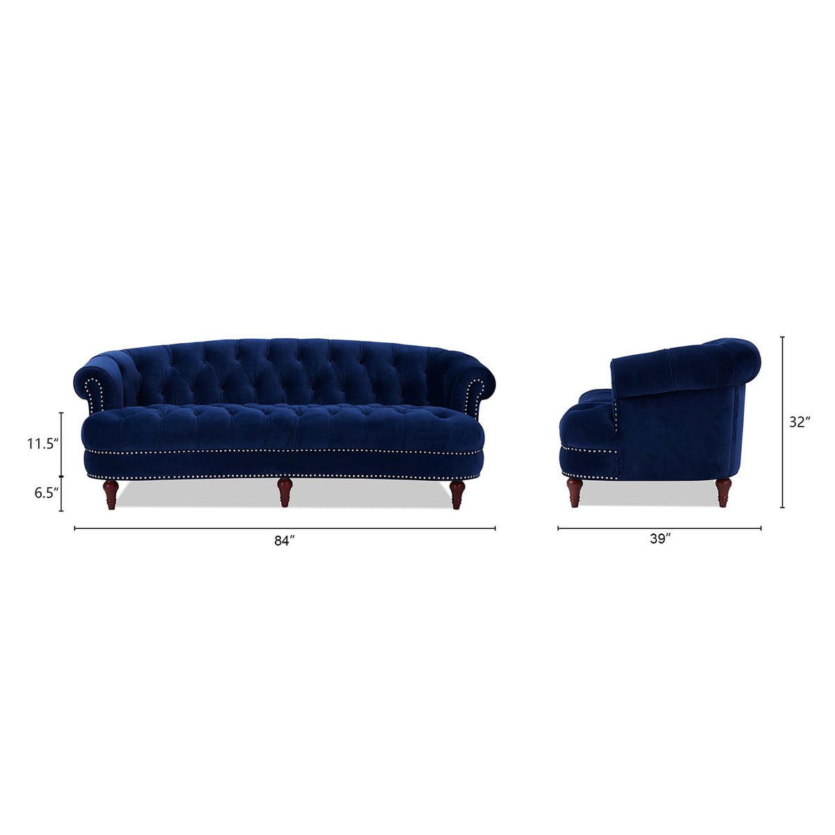 Navy Blue Velvet Tufted Sofa H620