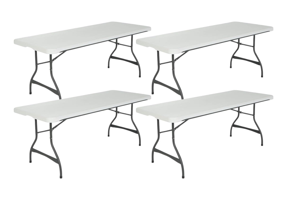White Granite 6 Foot Stacking Folding Utility Table 4 Pack N494551