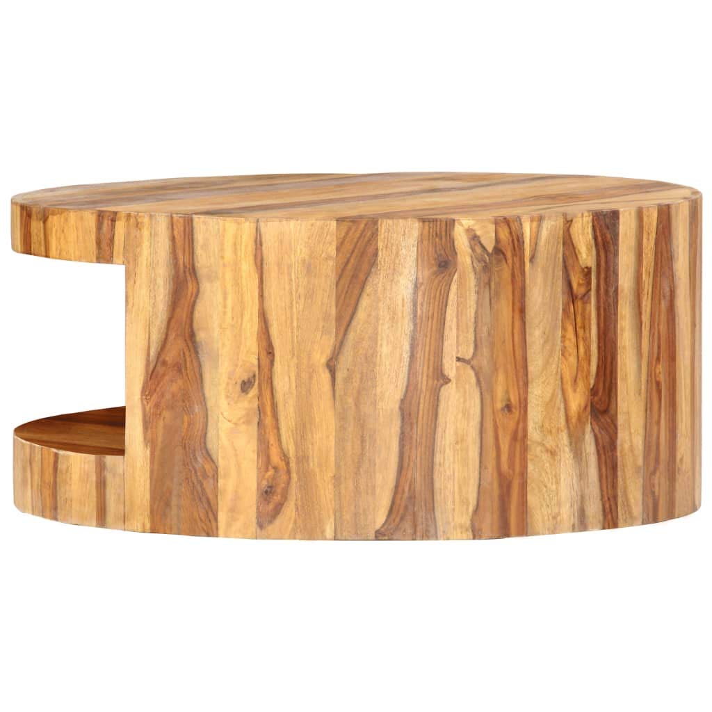 25.6" Solid Sheesham Wood Round Coffee Table with Storage Shelf A95516