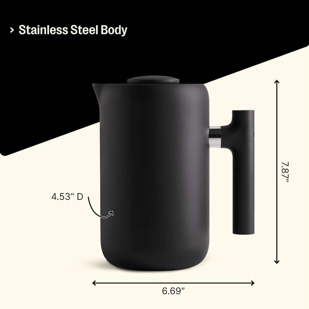 Insulated Coffee Maker with Enhanced Filtration System, Portable French Press Stainless Steel, 24 oz Carafe, Matte Black Q344782