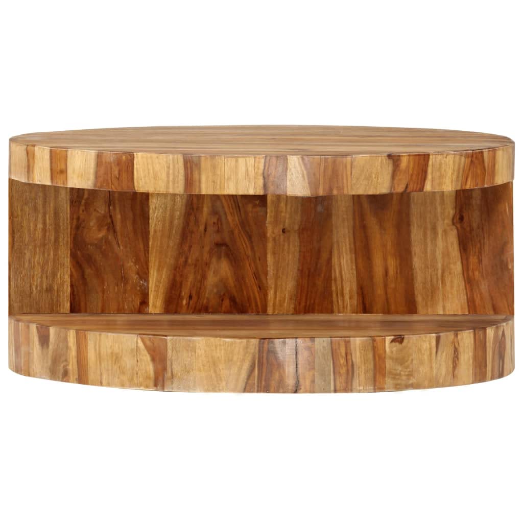 25.6" Solid Sheesham Wood Round Coffee Table with Storage Shelf A95516