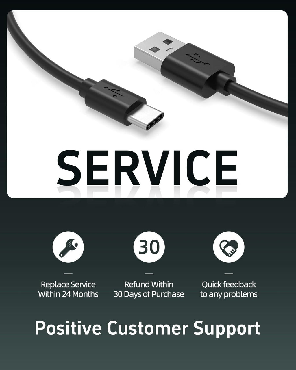Black 5FT USB-C Replacement Charger Cable P6977