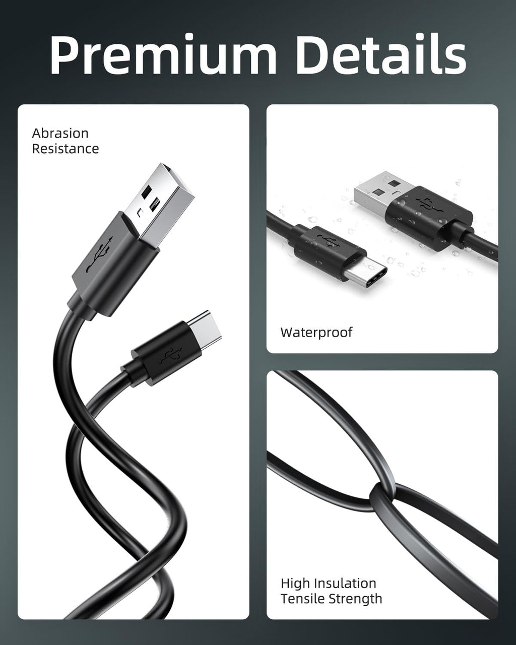 Black 5FT USB-C Replacement Charger Cable P6977