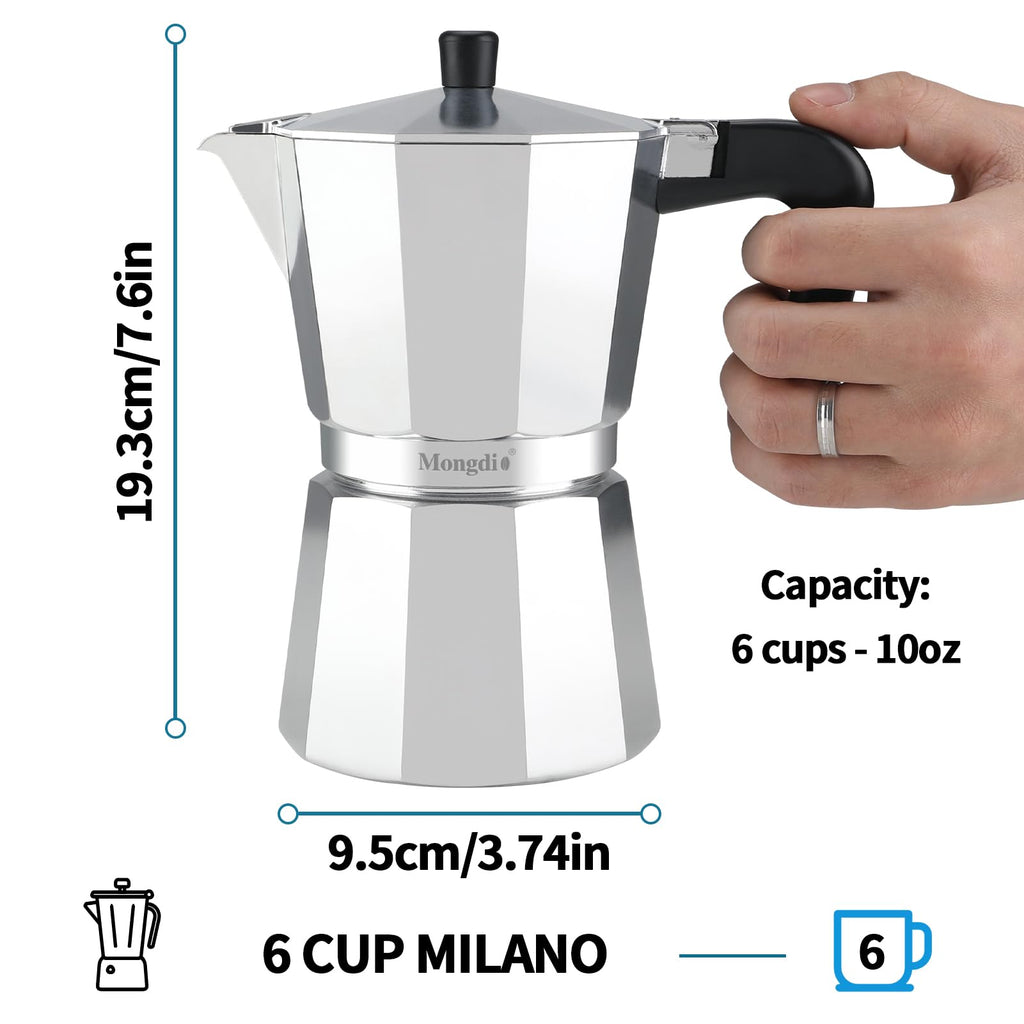 Stovetop Espresso Maker Moka Pot 10 oz Silver L250