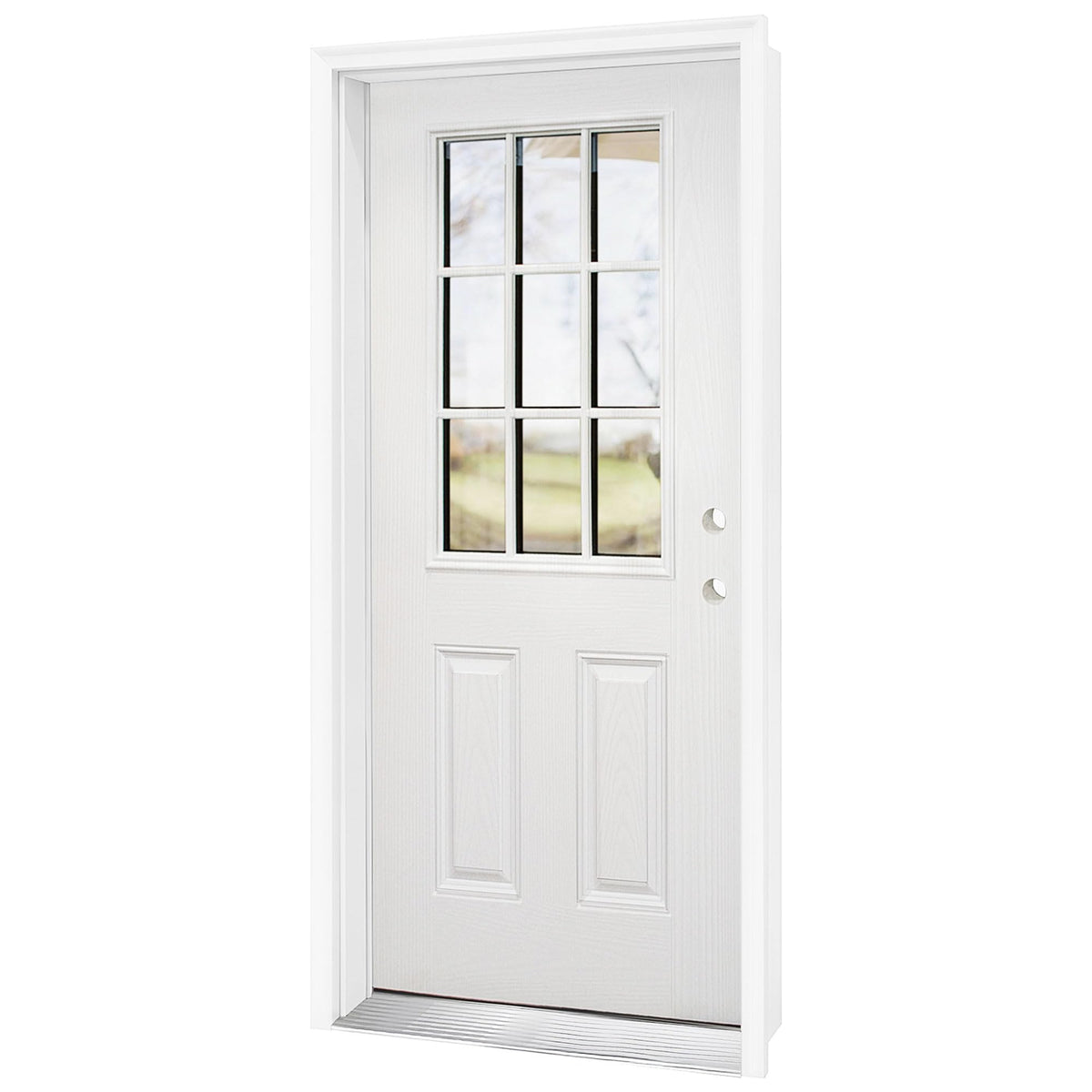 Fiberglass Exterior Door with Brickmould, 36 x 80 Left Hand Inswing 9 Lite Glass J833268