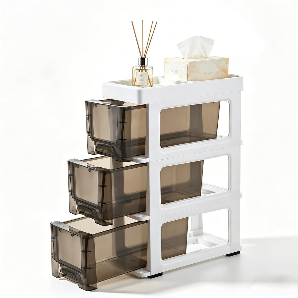 3 Drawer Narrow Plastic Storage Cart with Wheels Q10610