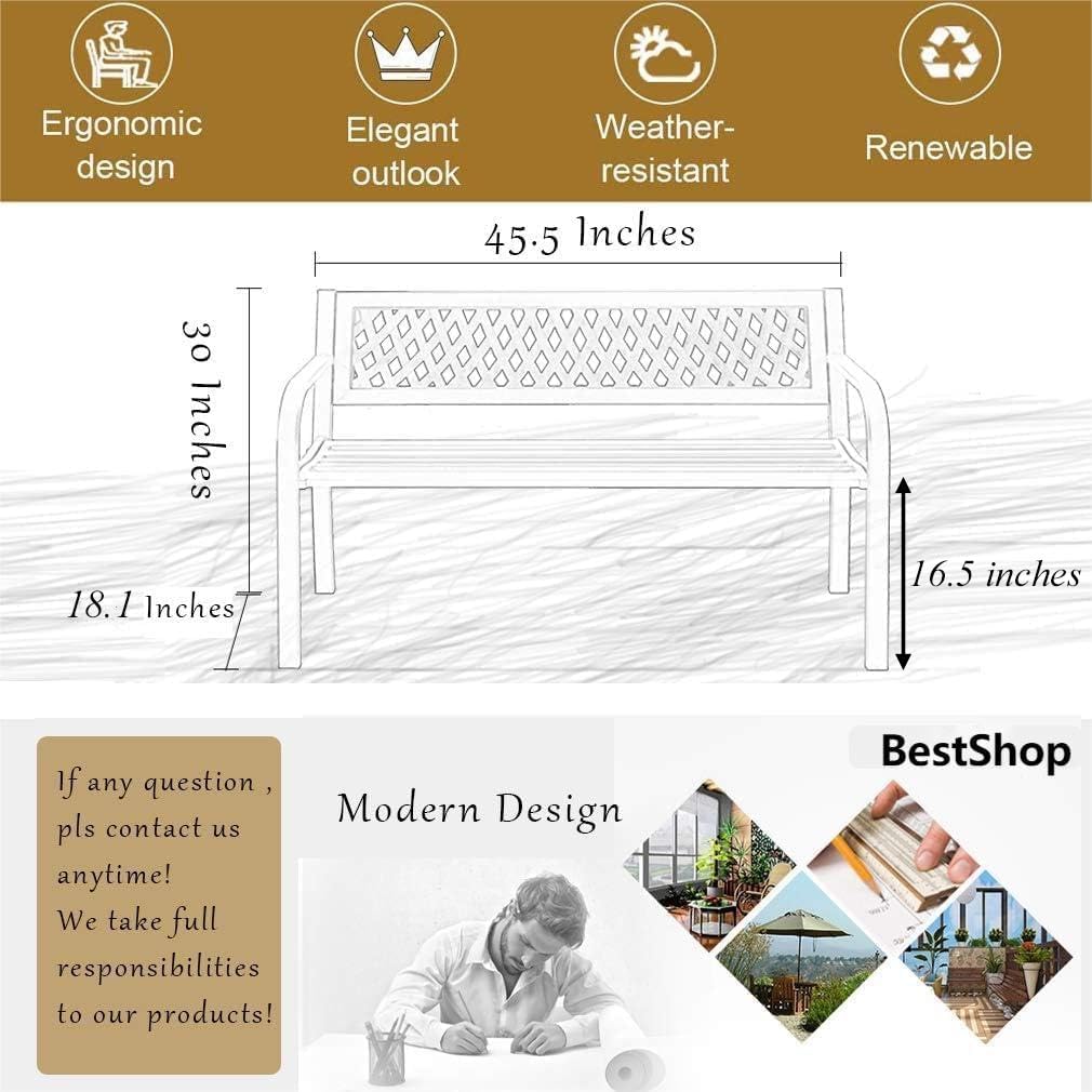 Black Metal Patio Bench with Armrest Z89365