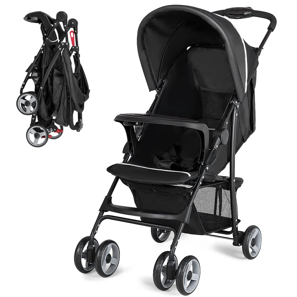 Lightweight Compact Toddler Travel Stroller with Canopy, 5-Point Harness, Storage Basket, One-Hand Fold, Black B360756