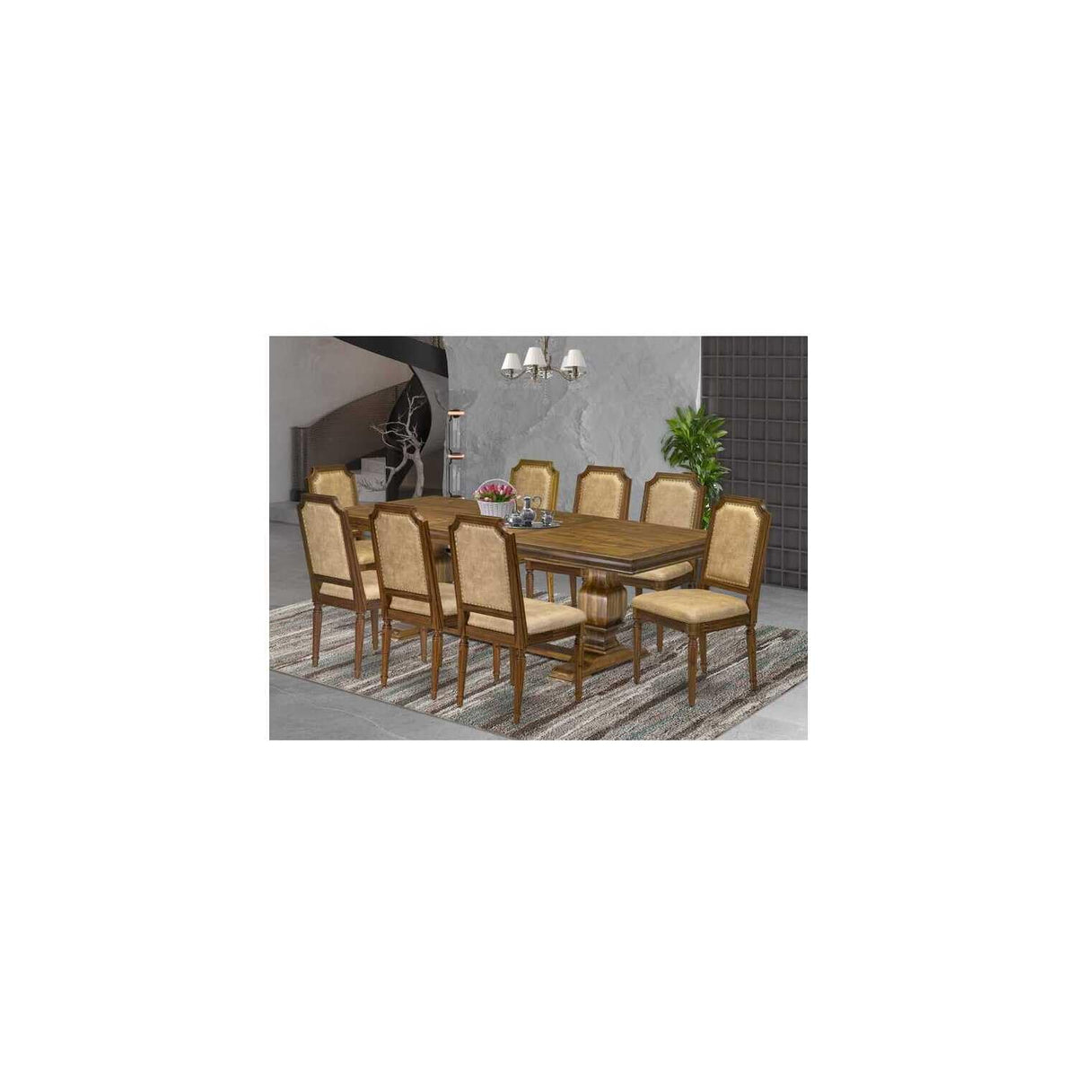 9 Piece Dining Table and 8 Dark Grey PU Leather Chairs D322536