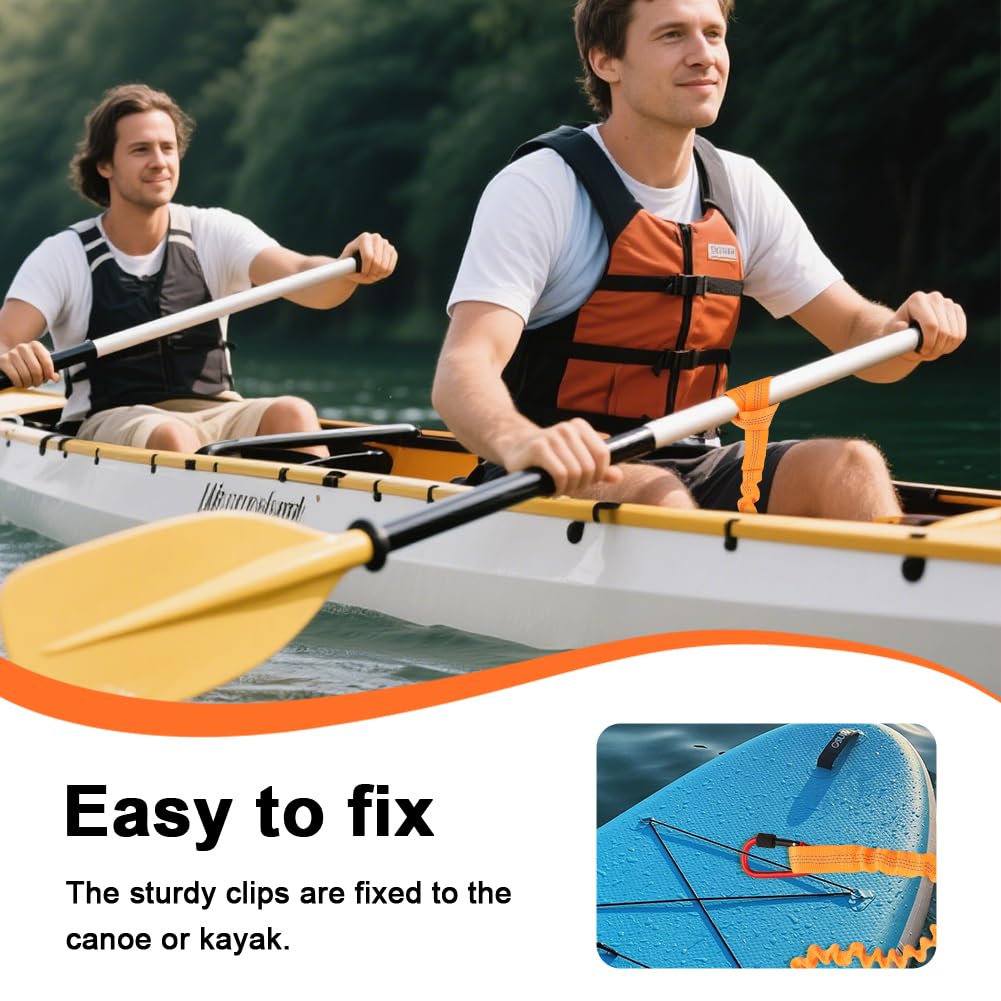2-Pack Kayak Paddle Leash, 5-7 FT Stretchable Coiled Lanyard with Carabiner M8738