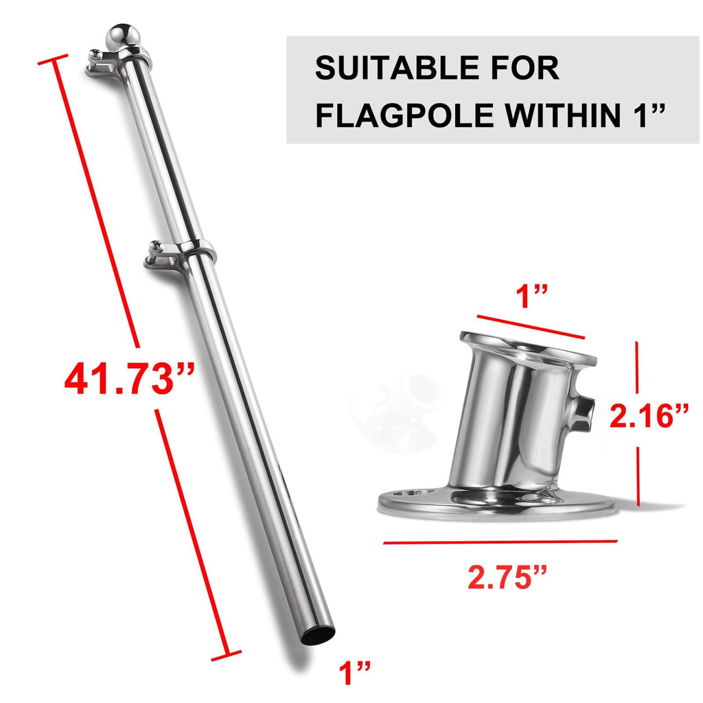 Marine Flag Pole with Base, 316 Stainless Steel Flag Pole Set, 42 in O273