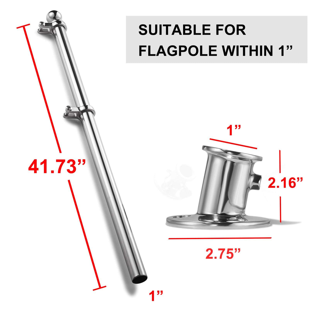 Marine Flag Pole with Base, 316 Stainless Steel Flag Pole Set, 42 in O273