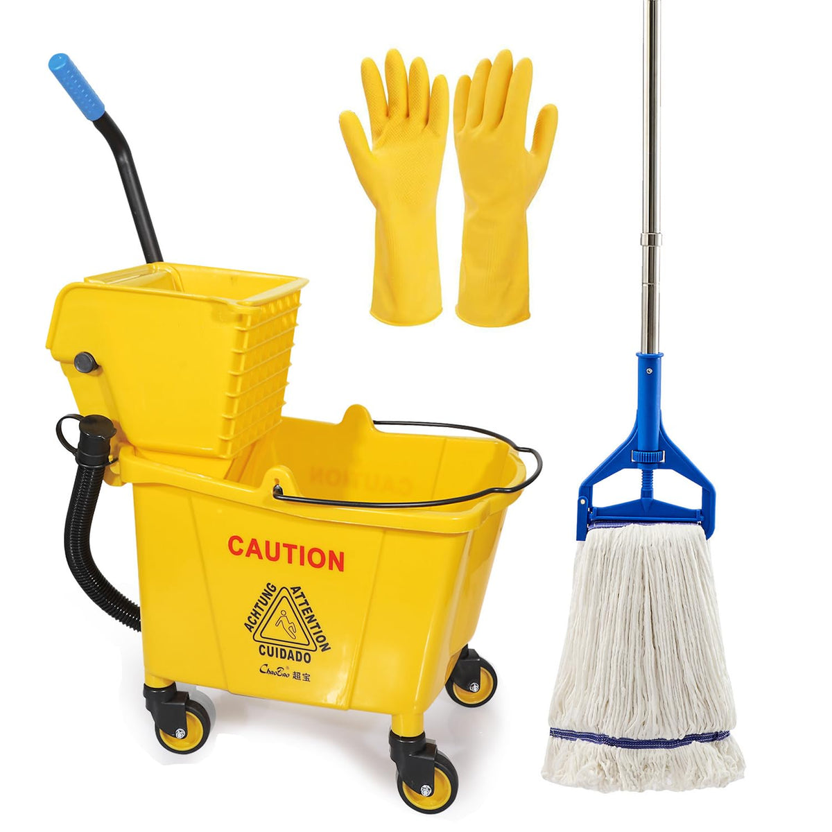 Yellow 35 Qt. Side-Press Mop Bucket and Wringer Combo on Wheels W665