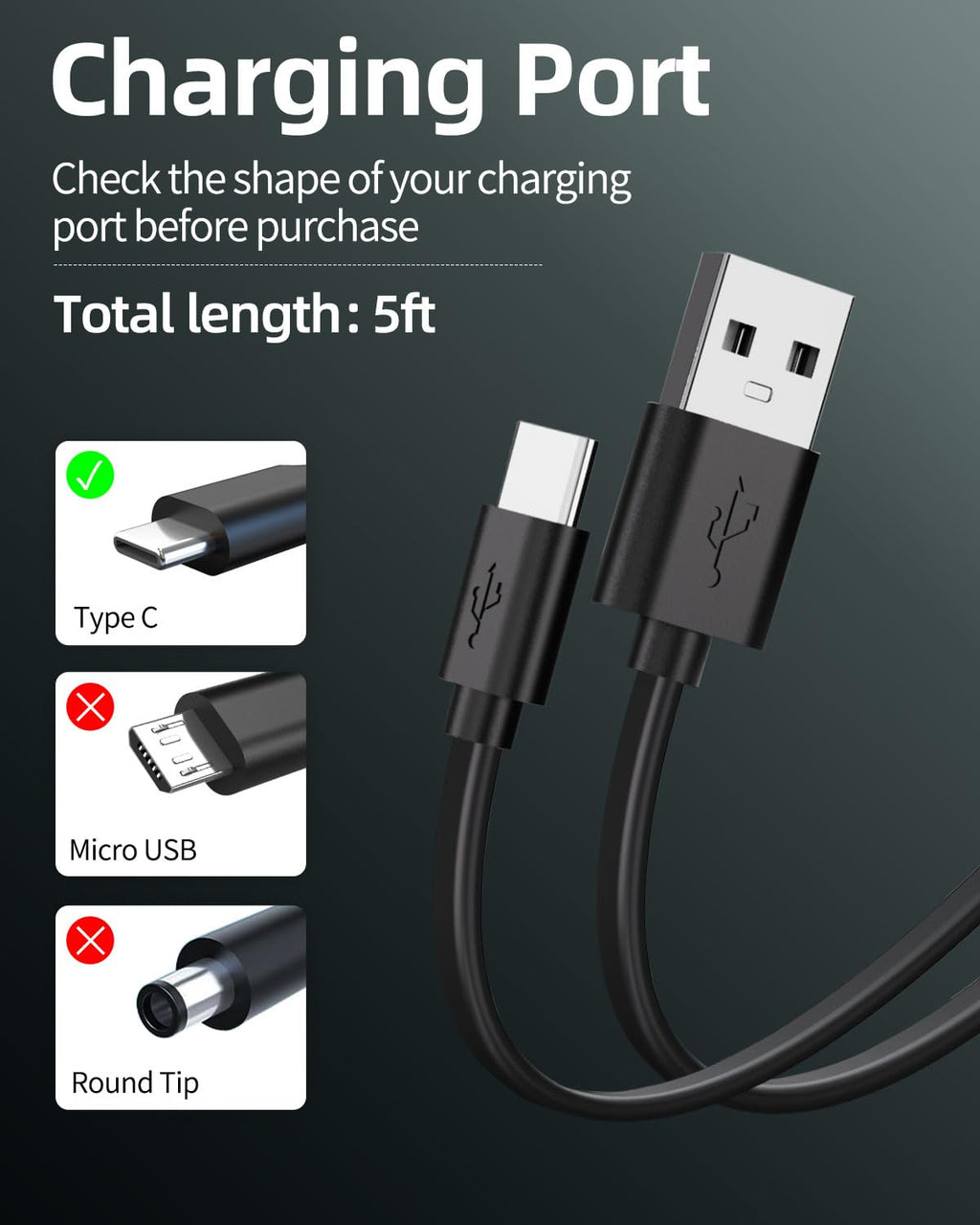 Black 5FT USB-C Replacement Charger Cable P6977