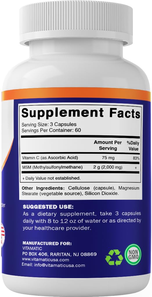 MSM 2000 mg with Vitamin C 180 Veg Capsules 2 Pack C7111