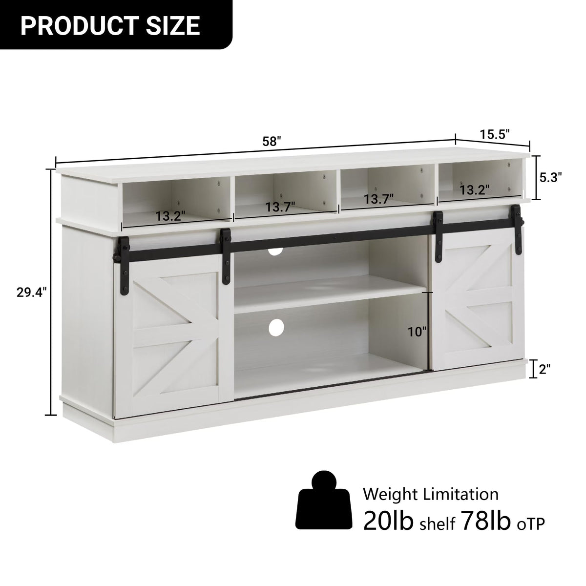 White 58" Farmhouse TV Stand with Sliding Barn Doors Q257