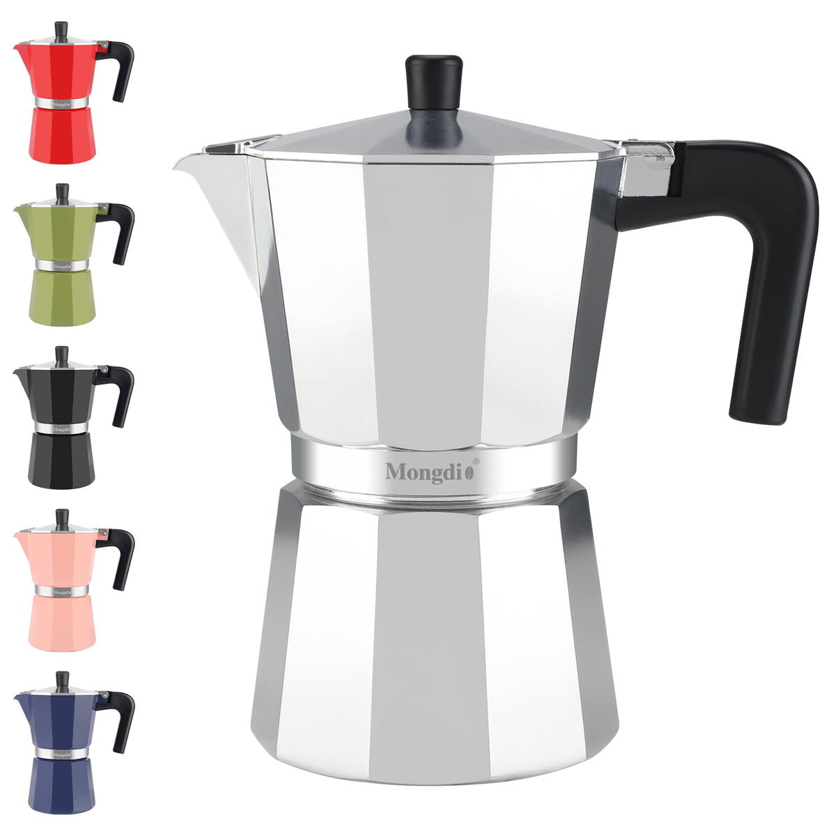 Stovetop Espresso Maker Moka Pot 10 oz Silver L250