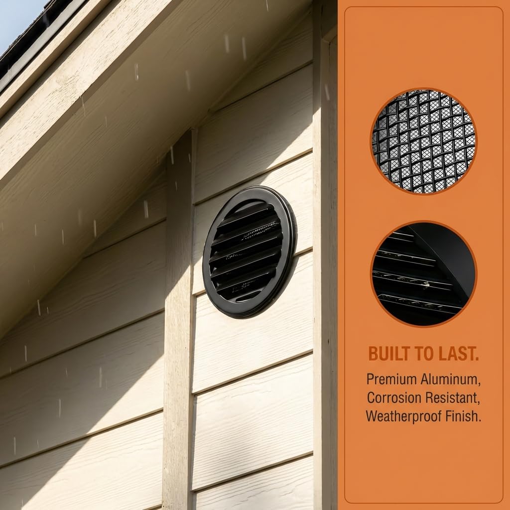 Black 2 Inches Round Aluminum Louver with Insect Screen Y9717
