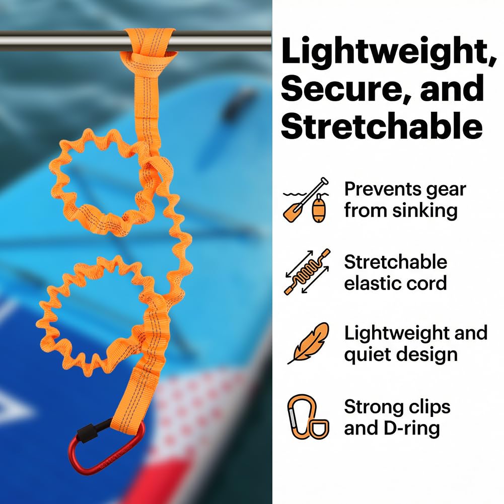 2-Pack Kayak Paddle Leash, 5-7 FT Stretchable Coiled Lanyard with Carabiner M8738