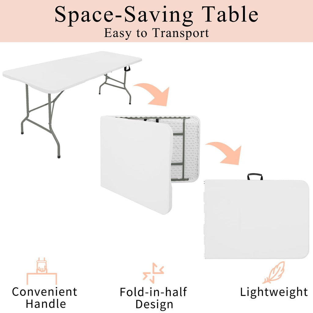 Set of 2 Lightweight 6FT Rectangular Plastic Folding Tables with Steel Legs L108986
