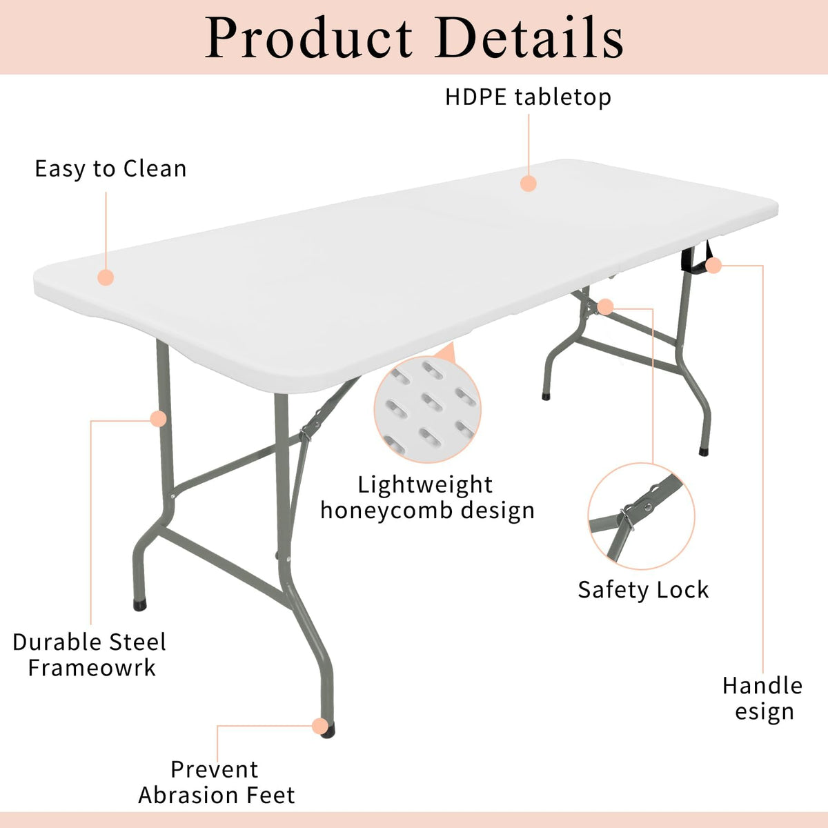 Set of 2 Lightweight 6FT Rectangular Plastic Folding Tables with Steel Legs L108986