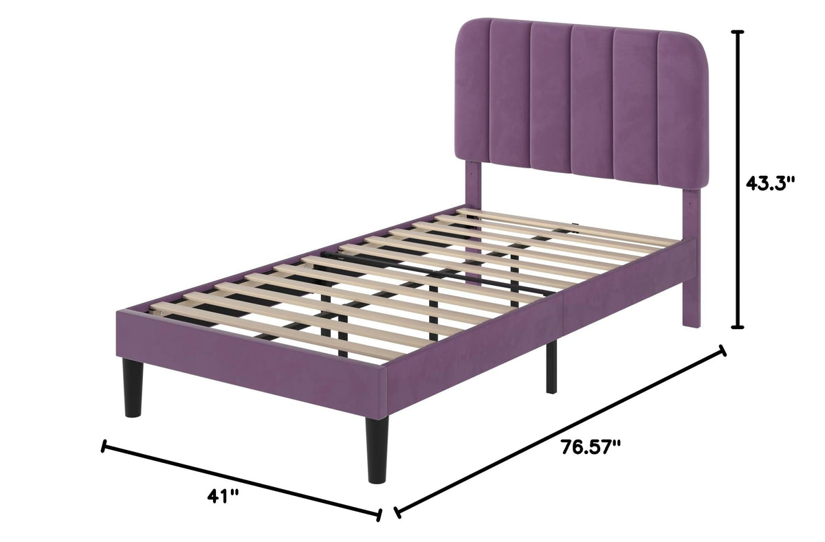 Twin Size Velvet Upholstered Platform Bed Frame V792570