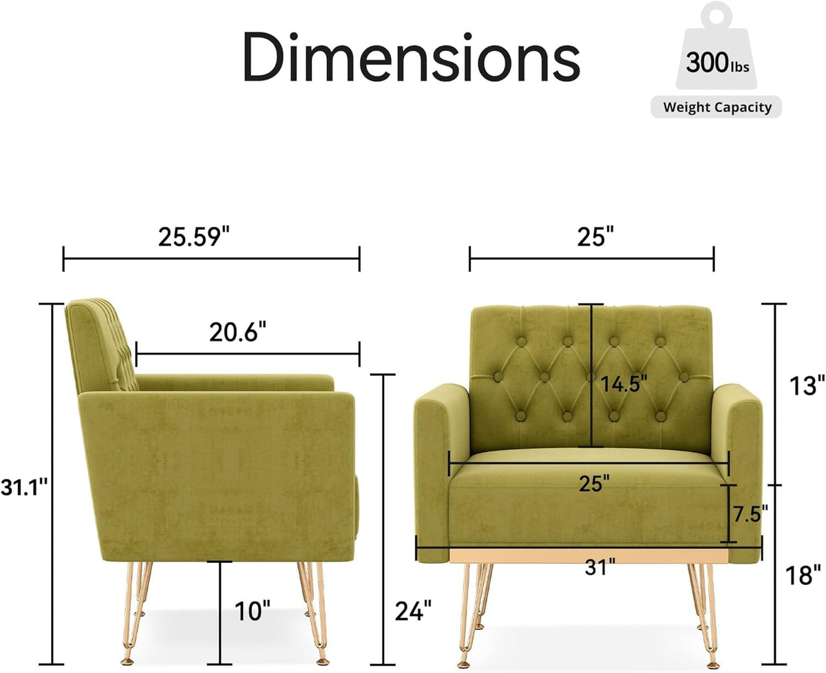 Green Velvet Accent Chair with Arm N58419