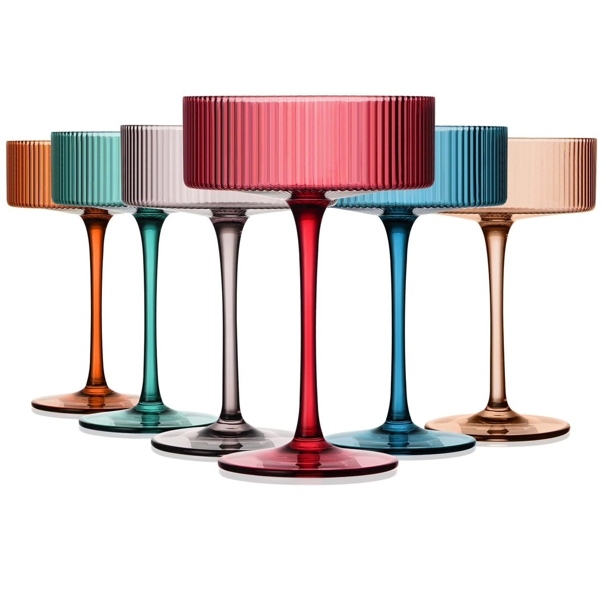 9Oz Ribbed Crystal Hand Blown Coupe Cocktail Glasses Q574