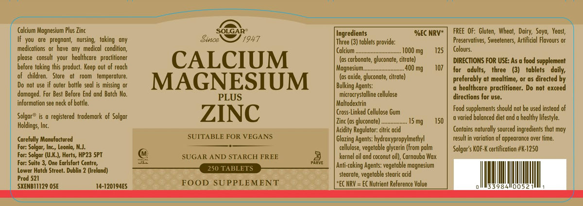 Calcium Magnesium Plus Zinc 250 Tablets X769699