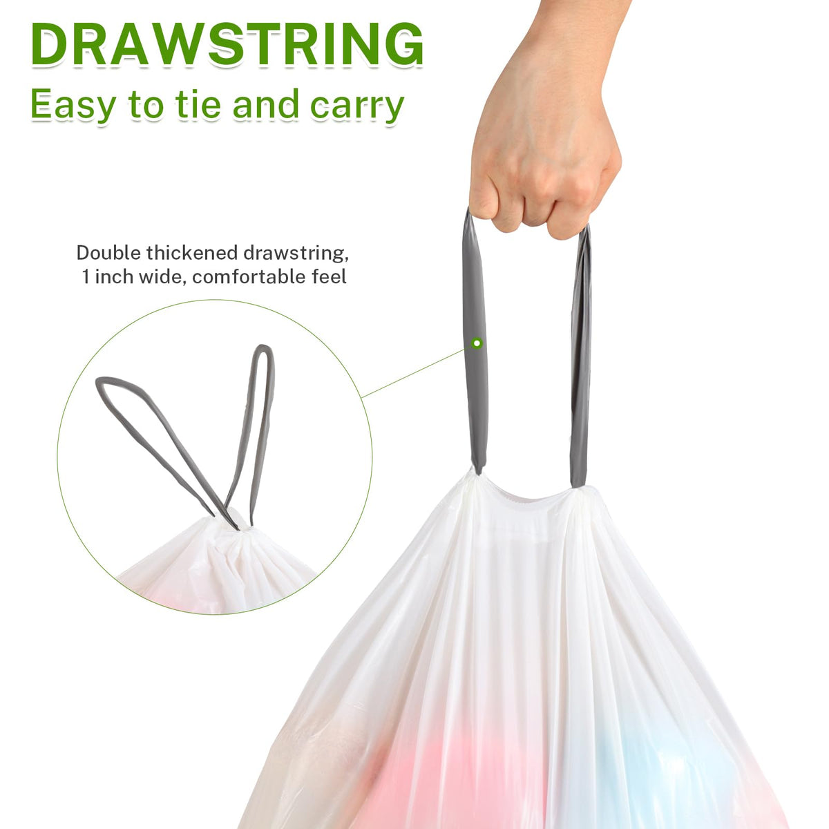 10 Gallon White 1 Mil Drawstring Trash Bags 75 Count J4942