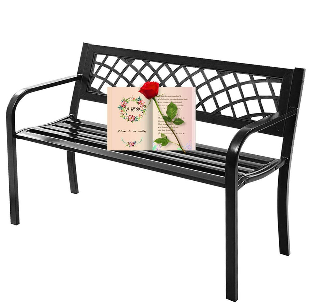 Black Metal Patio Bench with Armrest Z89365