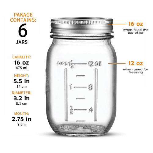 16 Oz 6 Pack Regular Mouth Mason Jars R28203