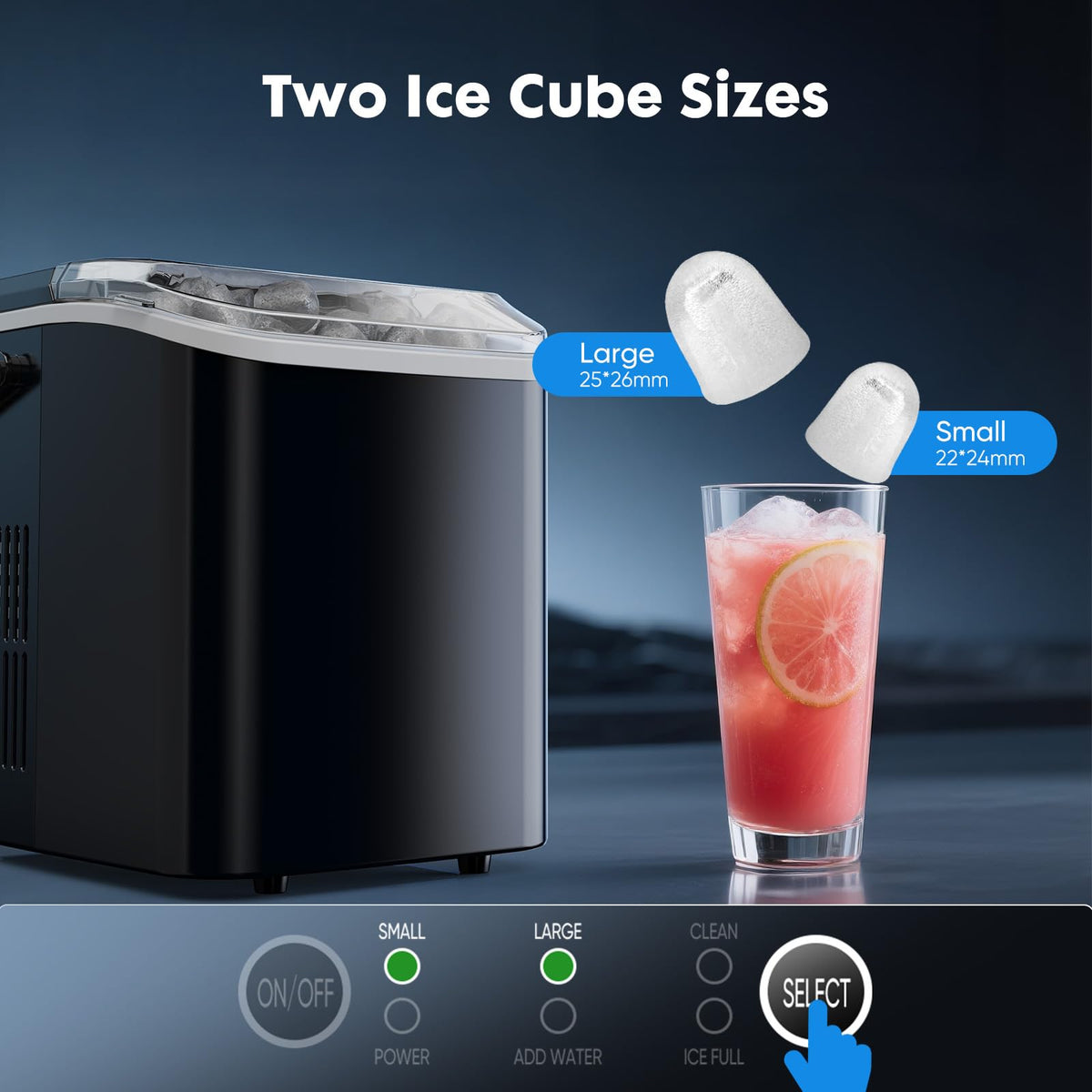 Portable Countertop Ice Maker with Scoop and Basket, 26.5lbs, Coal Black D81344