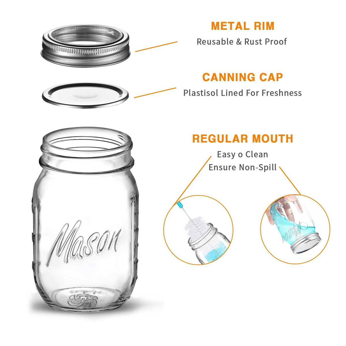 16 Oz 6 Pack Regular Mouth Mason Jars R28203