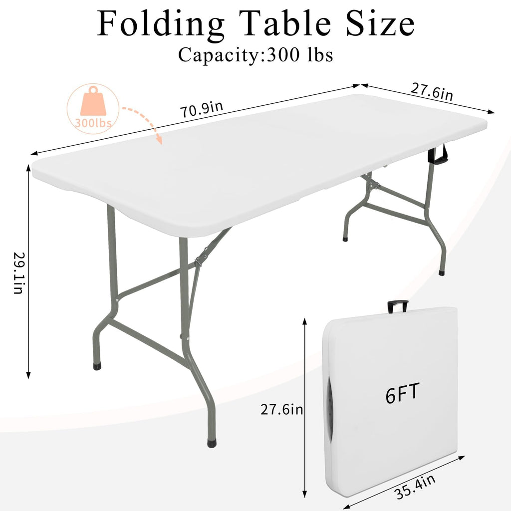 Set of 2 Lightweight 6FT Rectangular Plastic Folding Tables with Steel Legs L108986