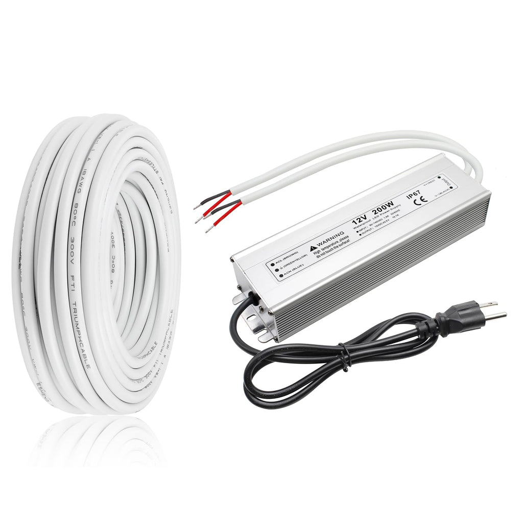 200W 12V LED Power Supply & 50FT 18 Gauge Wire U966