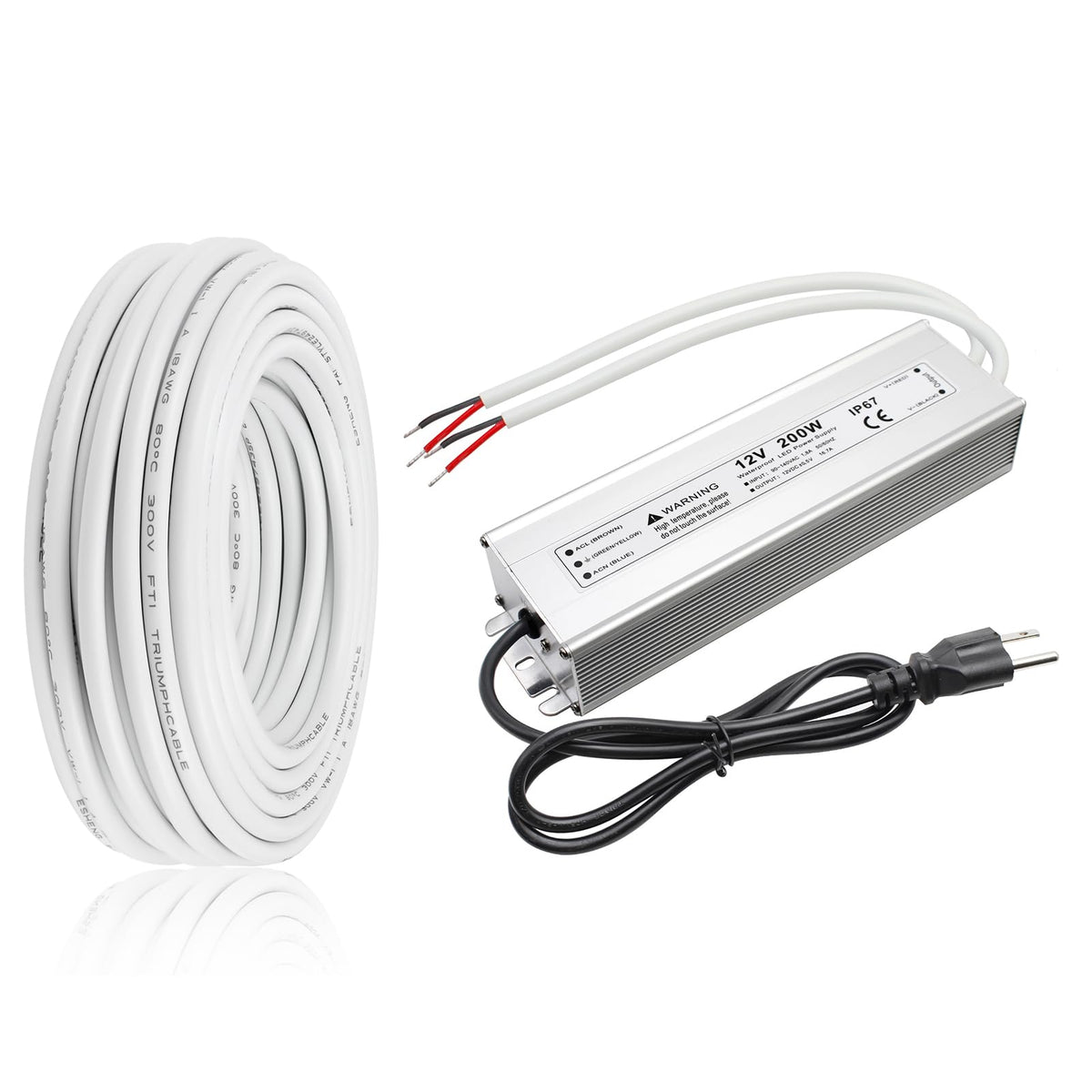 200W 12V LED Power Supply & 50FT 18 Gauge Wire U966