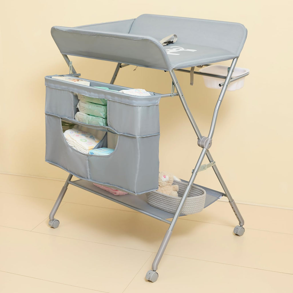Foldable Baby Changing Table with Wheels O589842