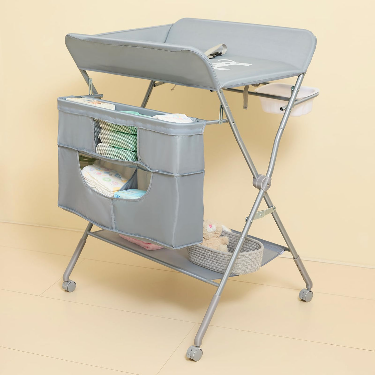 Foldable Baby Changing Table with Wheels O589842