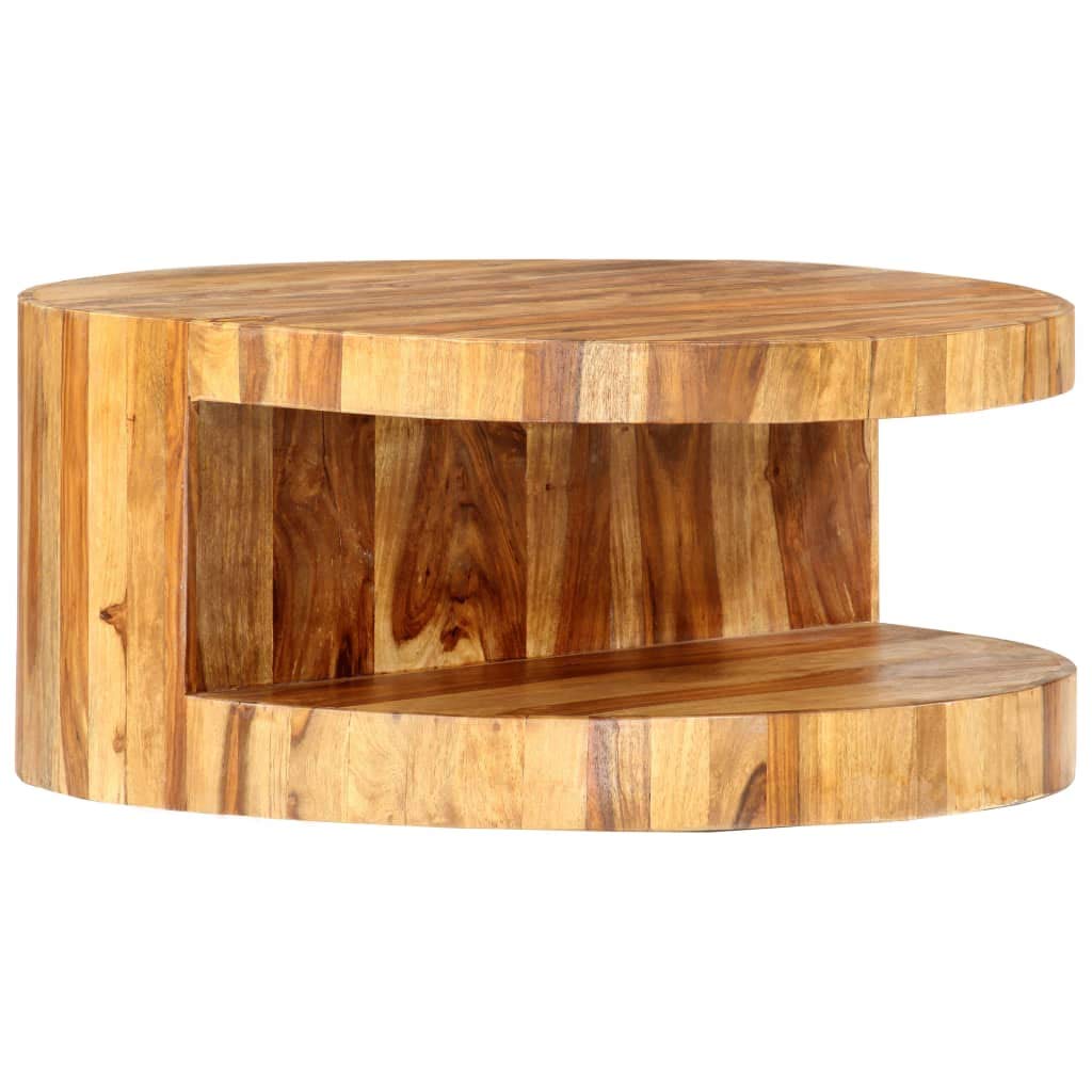 25.6" Solid Sheesham Wood Round Coffee Table with Storage Shelf A95516