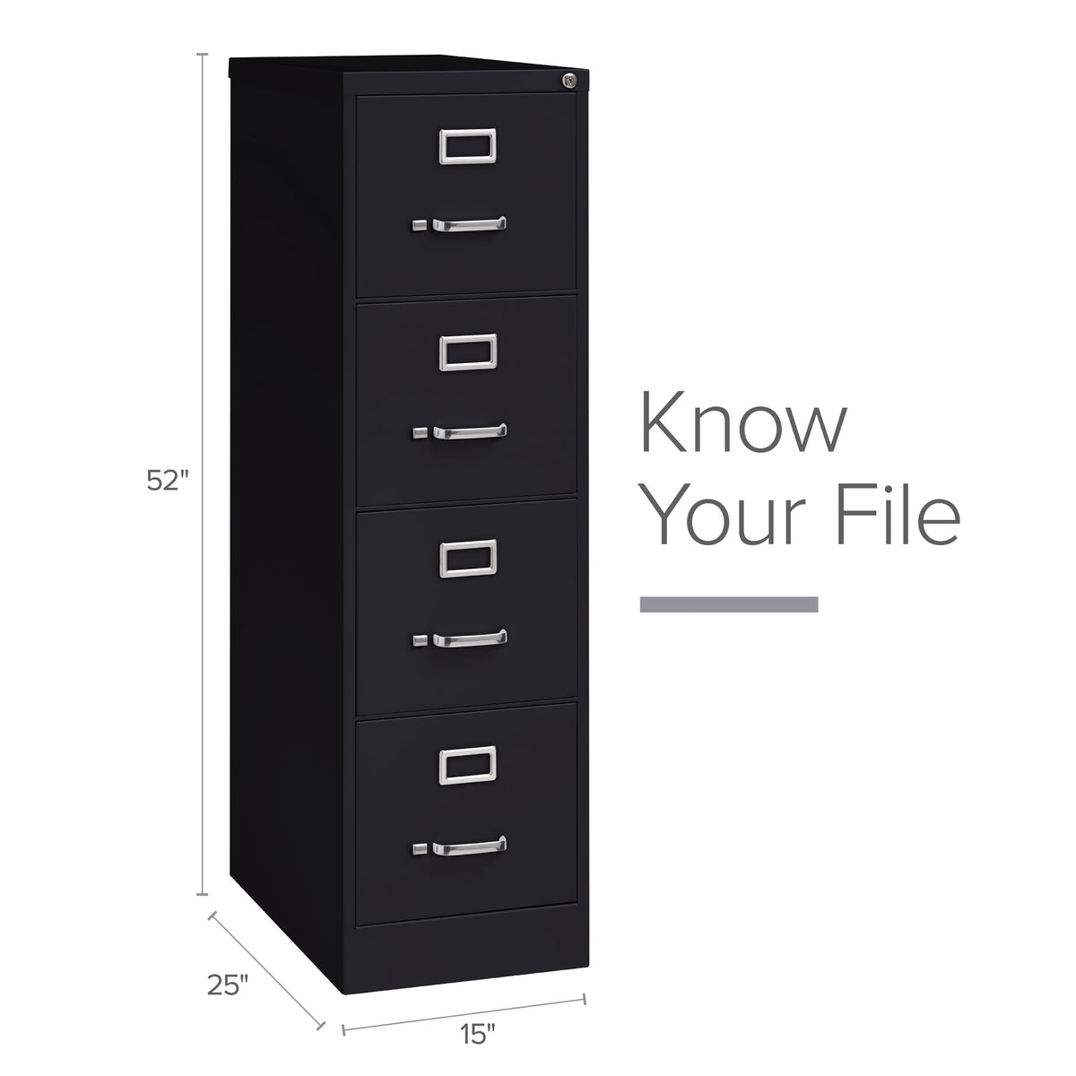 15" W 4 Drawer Vertical File Cabinet, Black, Letter C344059