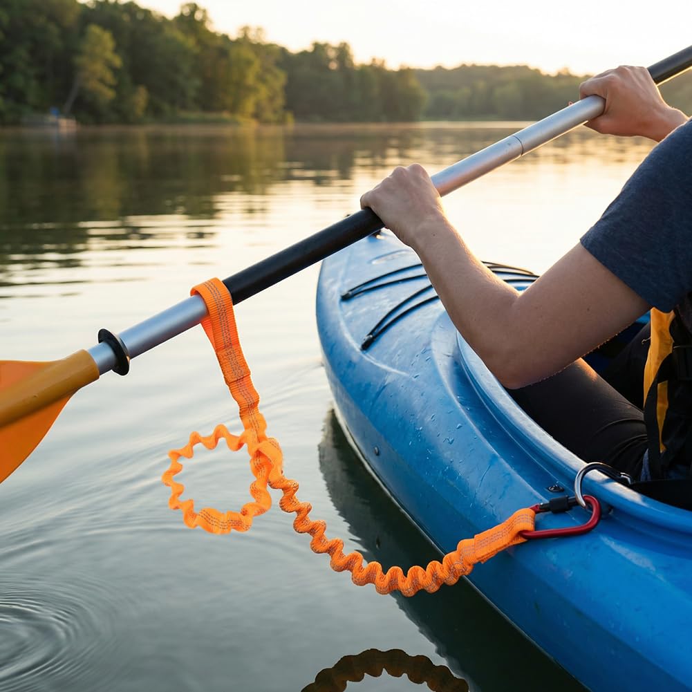 2-Pack Kayak Paddle Leash, 5-7 FT Stretchable Coiled Lanyard with Carabiner M8738