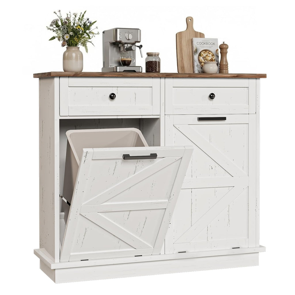 White 20 Gallon Tilt Out Trash Can Cabinet J548984