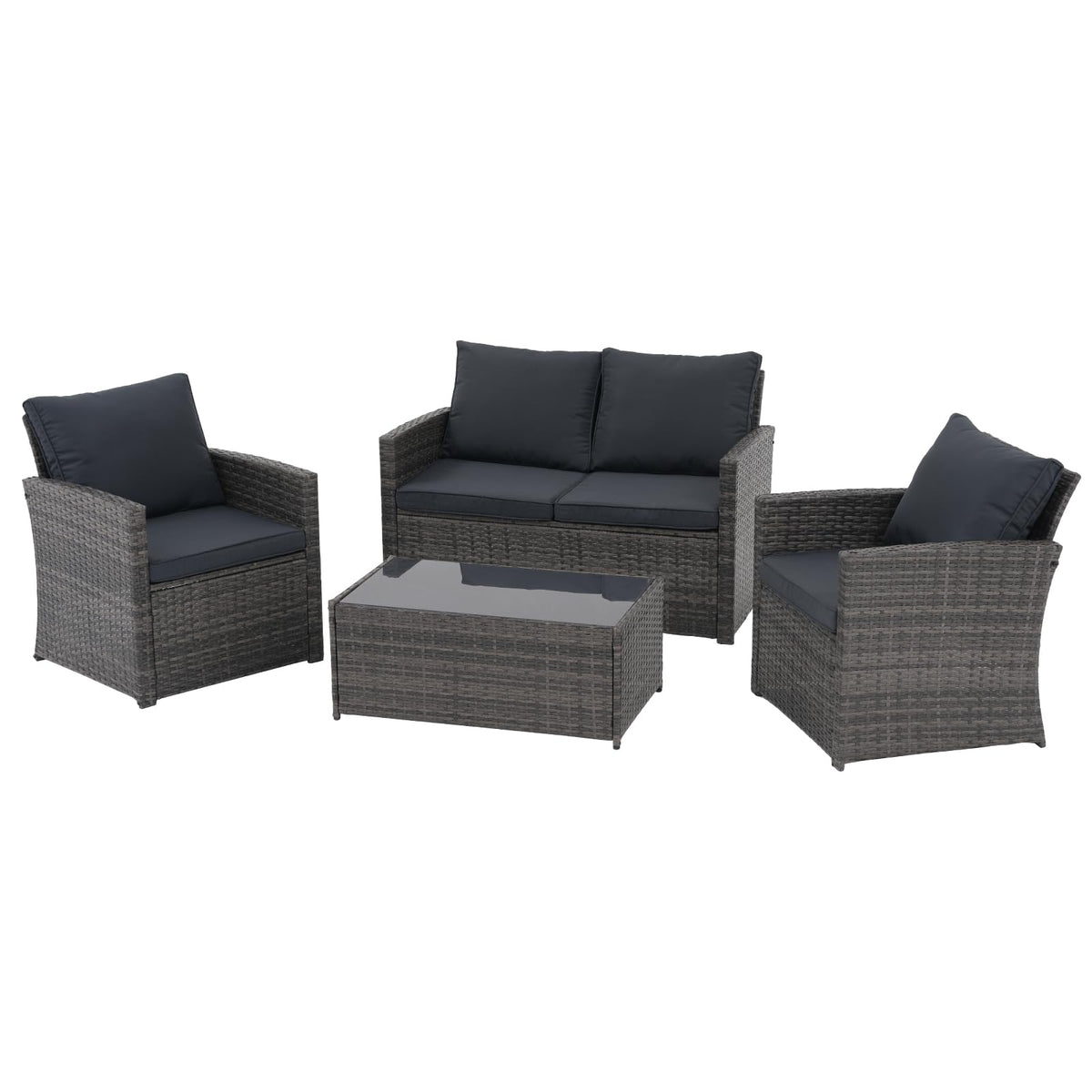 4 Piece Dark Gray Wicker Patio Furniture Set U9073